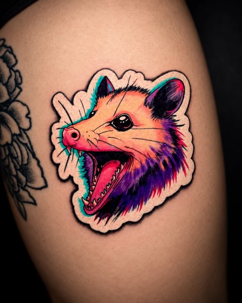 Colorful screaming possum tattoo